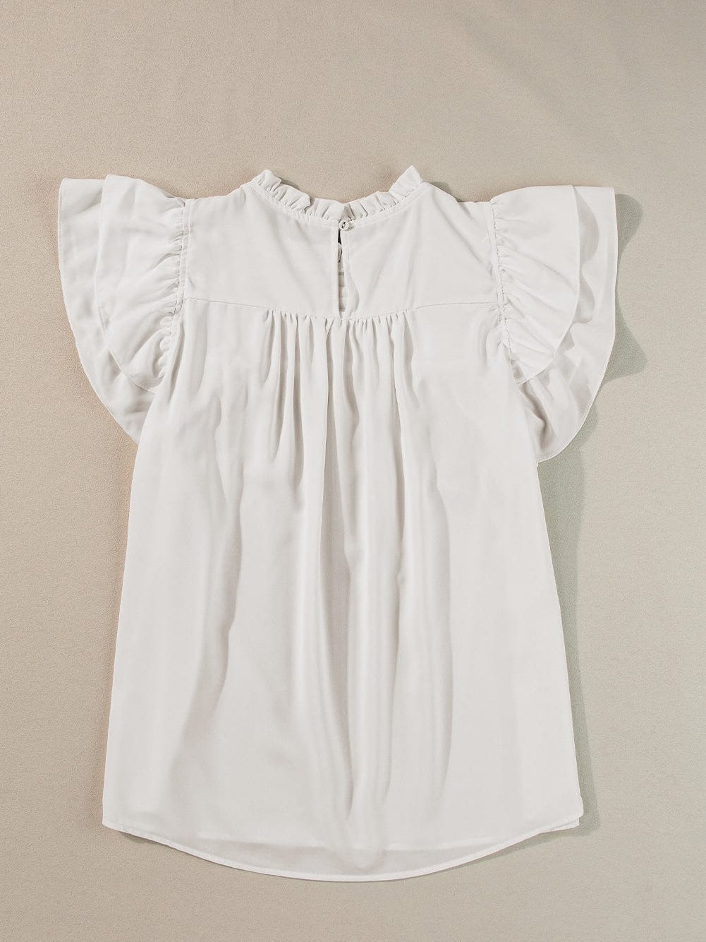 Elegant White Flutter Sleeve Ruffle Blouse
