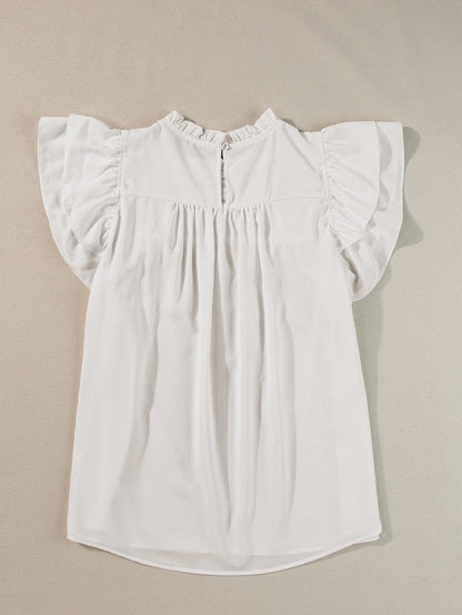 Elegant White Flutter Sleeve Ruffle Blouse
