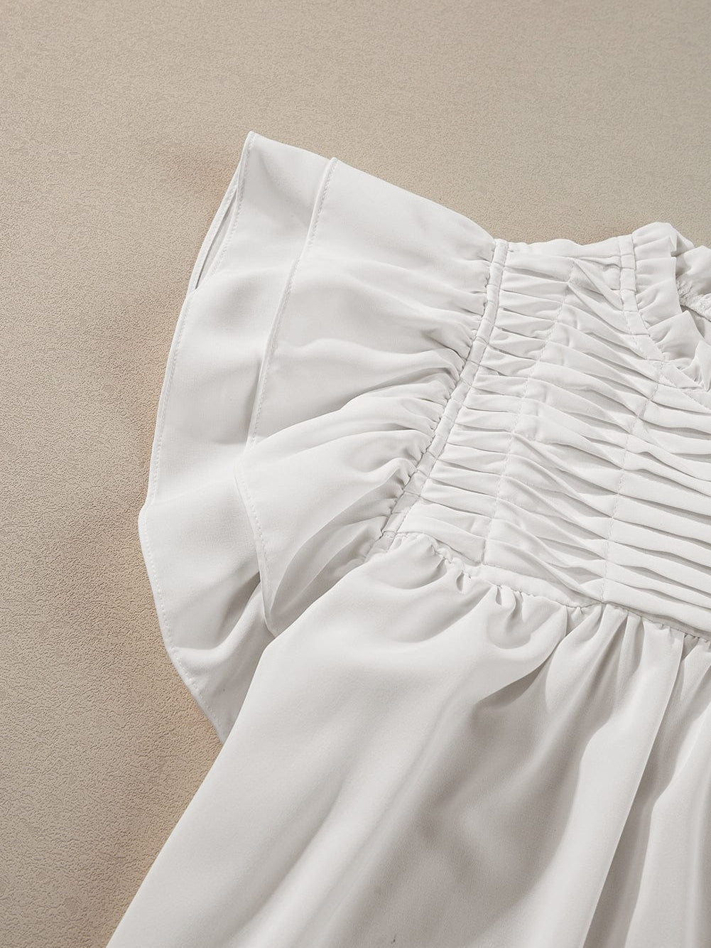 Elegant White Flutter Sleeve Ruffle Blouse