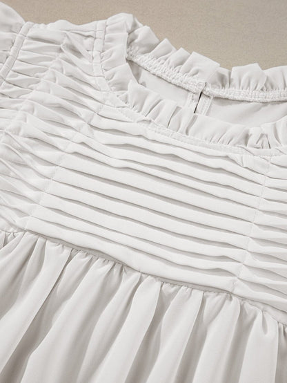 Elegant White Flutter Sleeve Ruffle Blouse