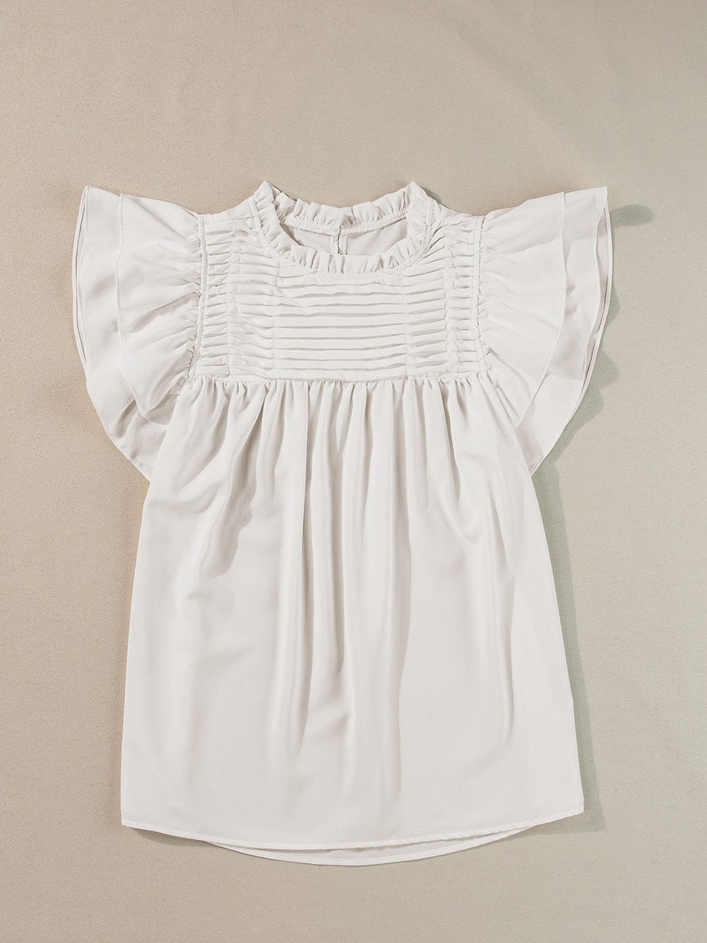 Elegant White Flutter Sleeve Ruffle Blouse