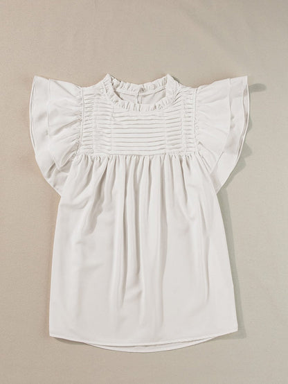 Elegant White Flutter Sleeve Ruffle Blouse
