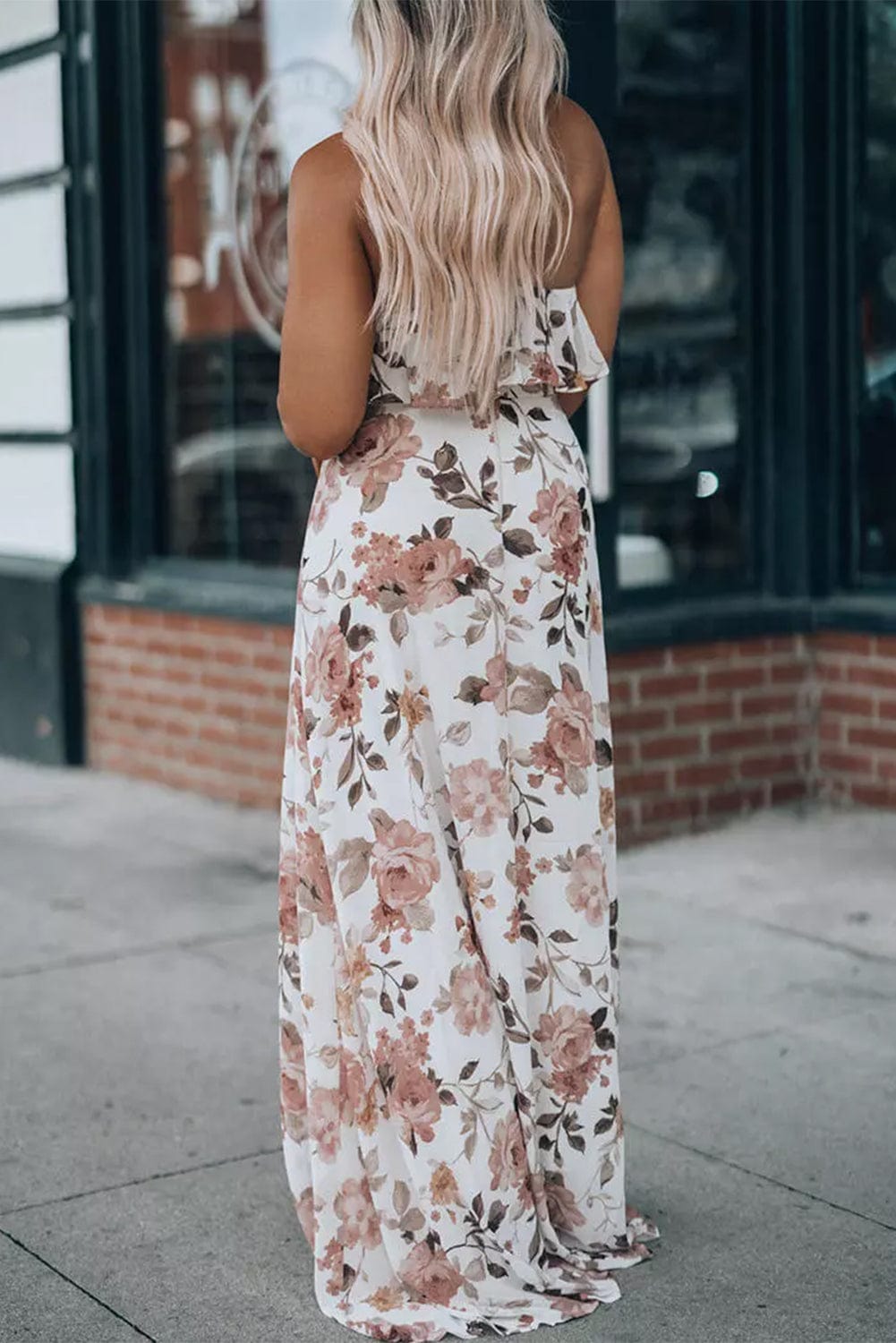 Elegant White Halterneck Maxi Dress with Floral Ruffles