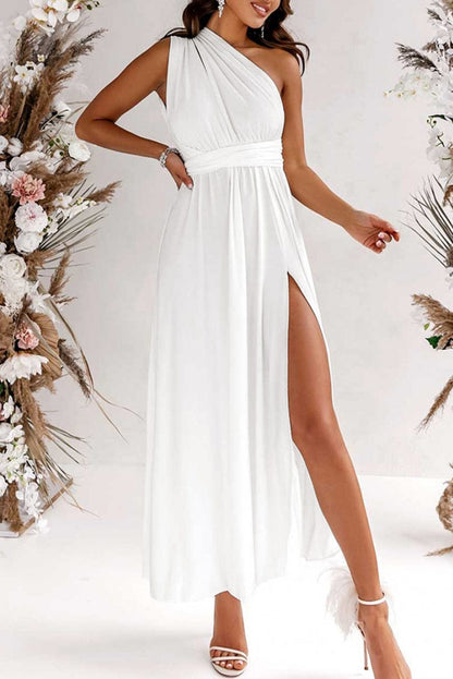 Elegant White High Split Sleeveless Maxi Dress with Cutout Back