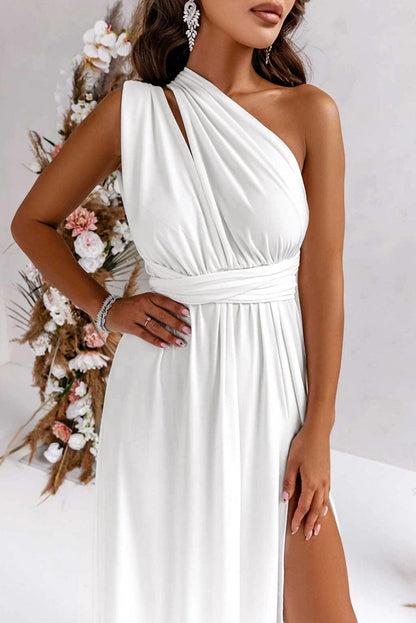 Elegant White High Split Sleeveless Maxi Dress with Cutout Back