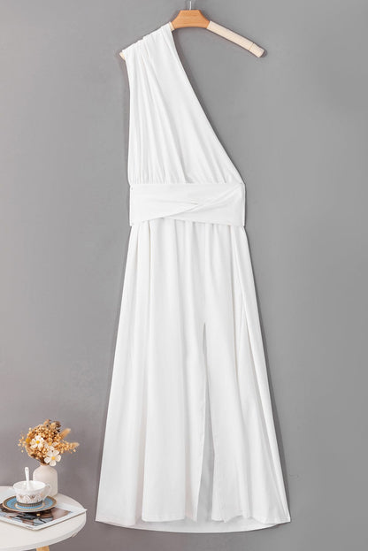 Elegant White High Split Sleeveless Maxi Dress with Cutout Back
