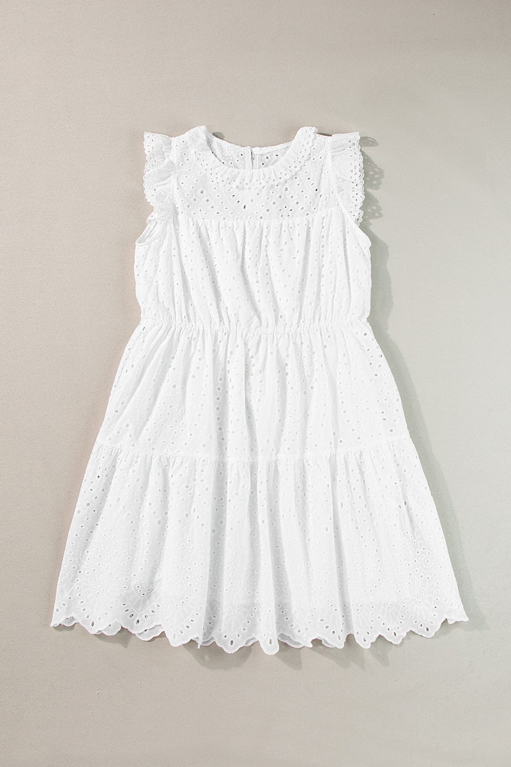 Elegant White Hollow Flutter Mini Dress