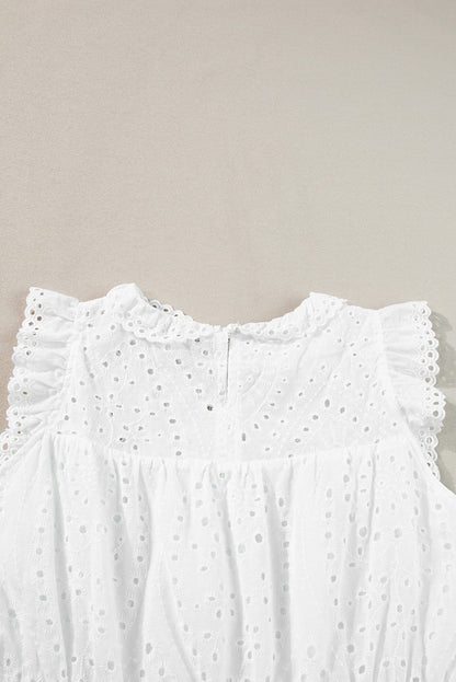 Elegant White Hollow Flutter Mini Dress
