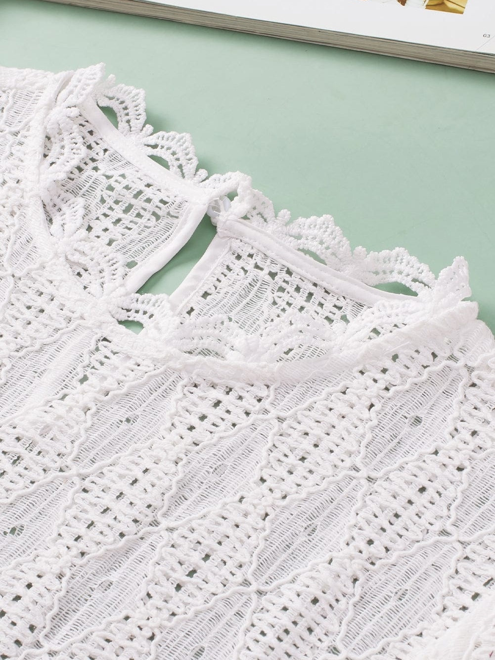 Elegant White Lace Blouse with Keyhole Back