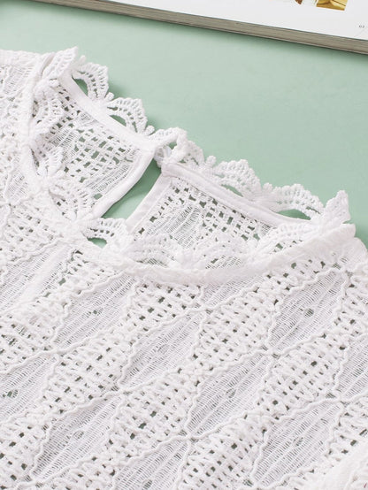 Elegant White Lace Blouse with Keyhole Back