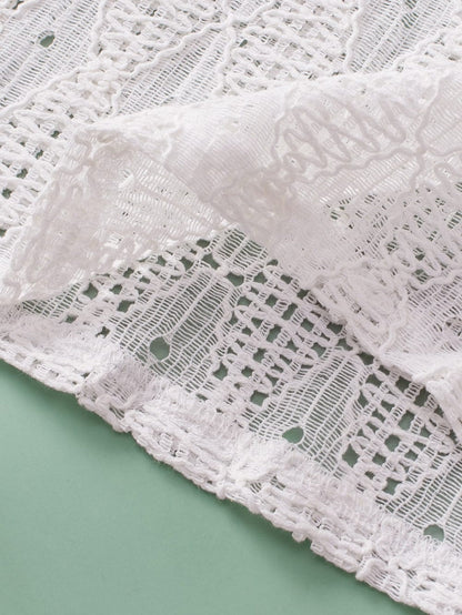 Elegant White Lace Blouse with Keyhole Back