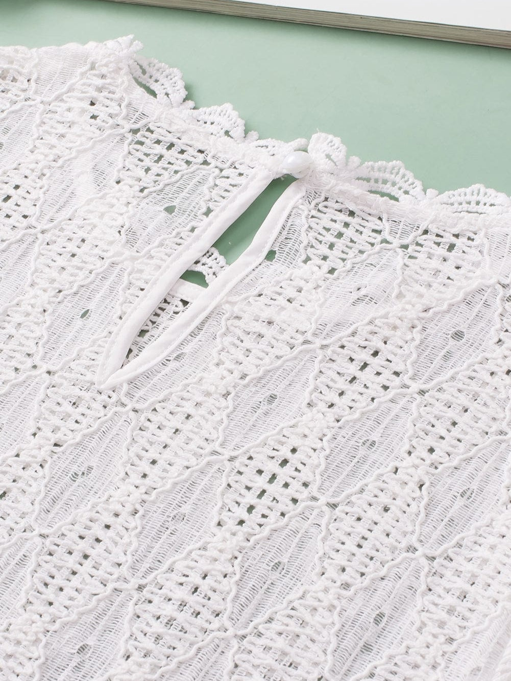 Elegant White Lace Blouse with Keyhole Back