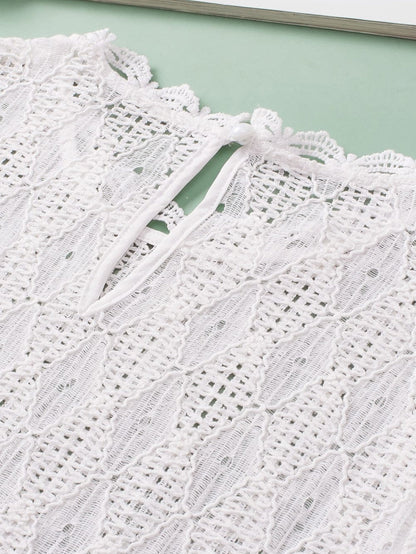 Elegant White Lace Blouse with Keyhole Back