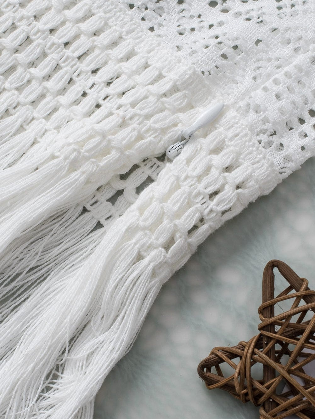 Elegant White Lace Bohemian Tank Top with Fringe Detail