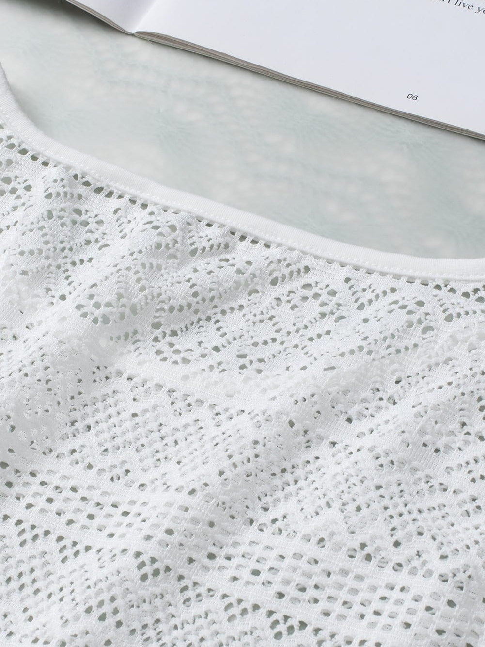 Elegant White Lace Bohemian Tank Top with Fringe Detail