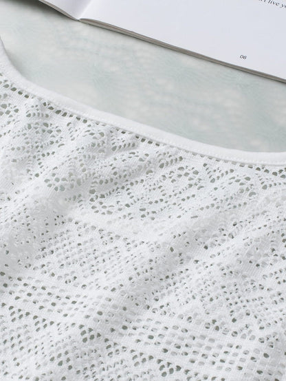 Elegant White Lace Bohemian Tank Top with Fringe Detail