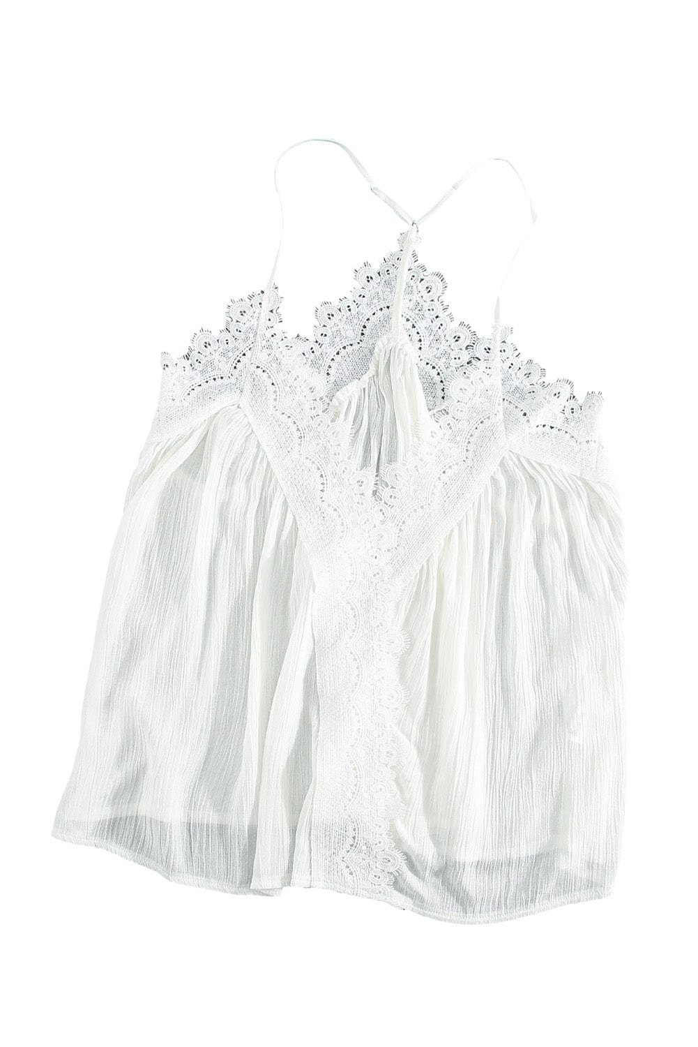 Elegant White Lace Cami Top with Ruffled V-Neck