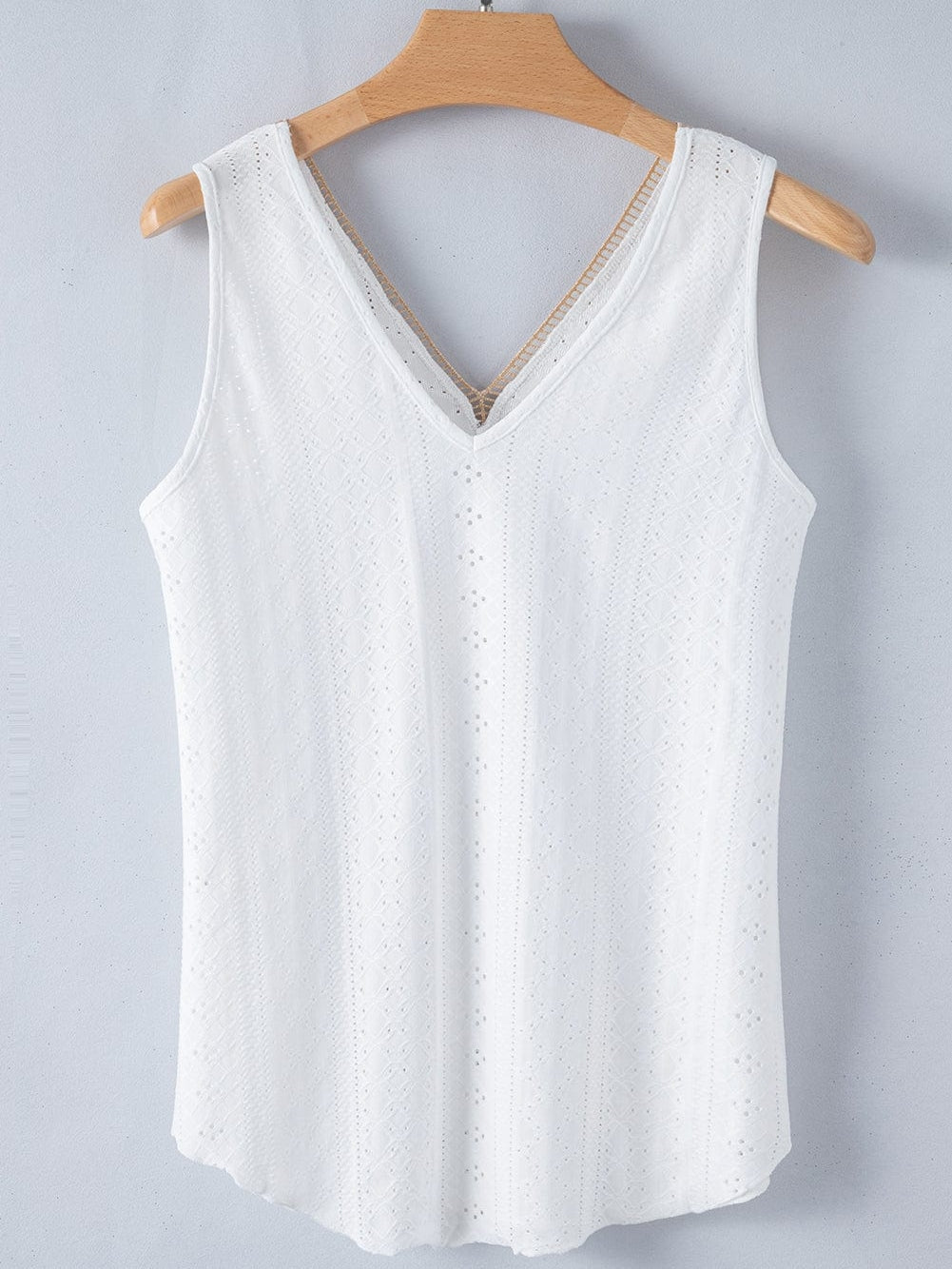 Elegant White Lace Crochet V Neck Sleeveless Tank Top