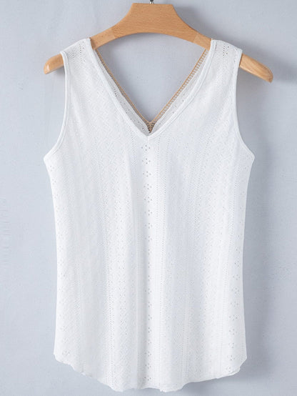 Elegant White Lace Crochet V Neck Sleeveless Tank Top