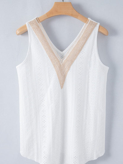 Elegant White Lace Crochet V Neck Sleeveless Tank Top