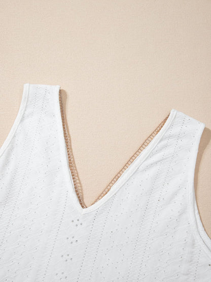 Elegant White Lace Crochet V Neck Sleeveless Tank Top