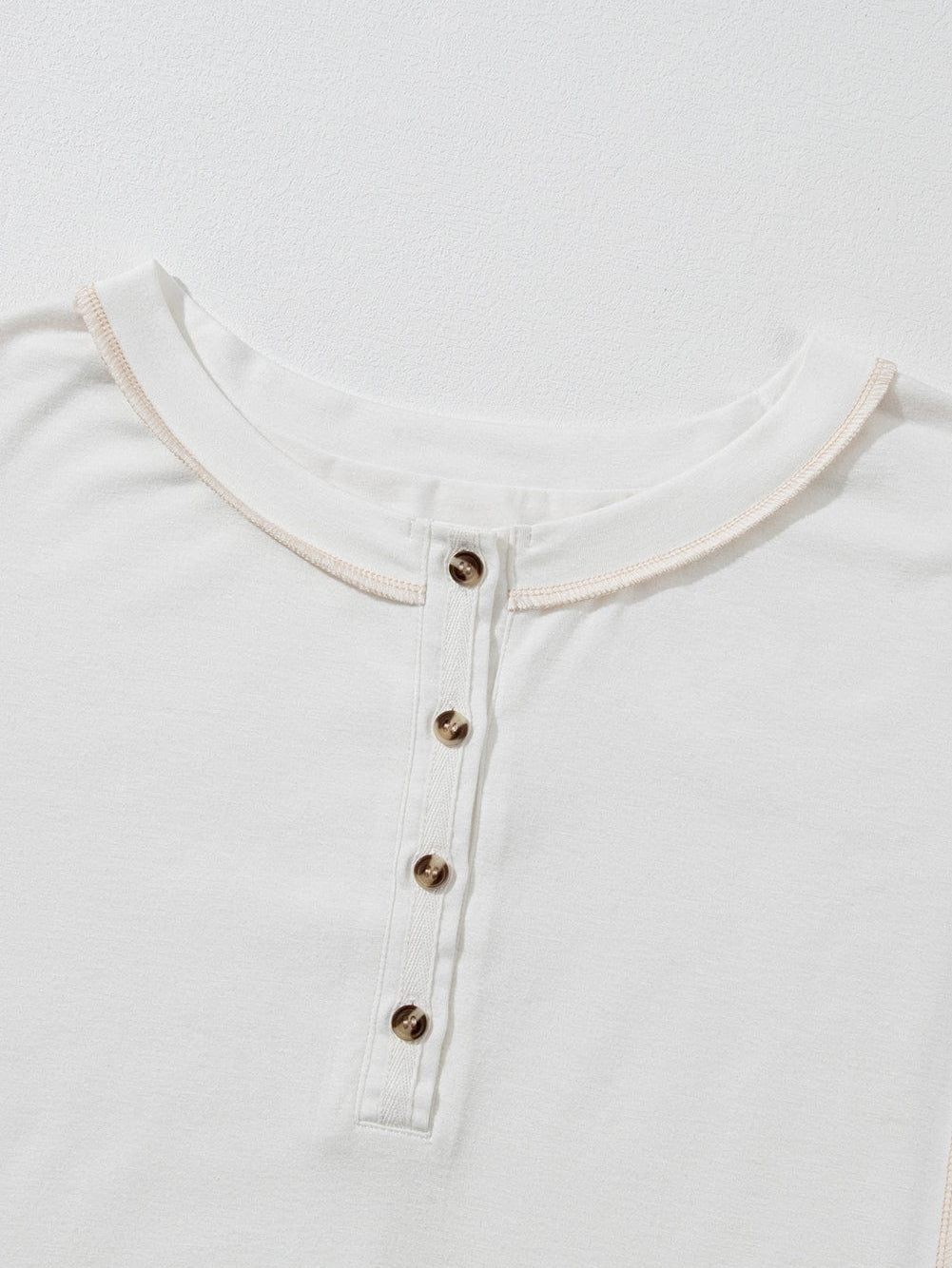 Elegant White Lace Detail Short Sleeve Henley Top