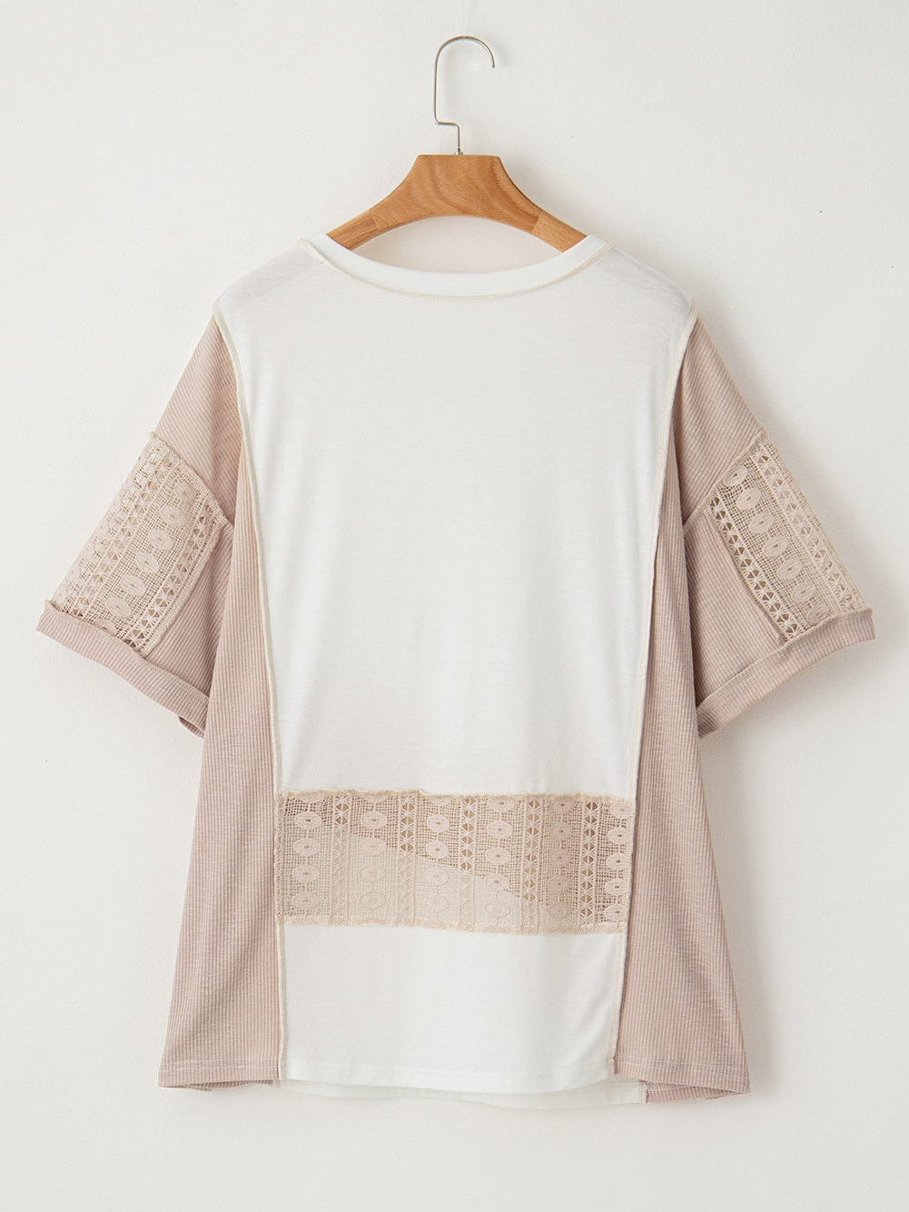 Elegant White Lace Detail Short Sleeve Henley Top