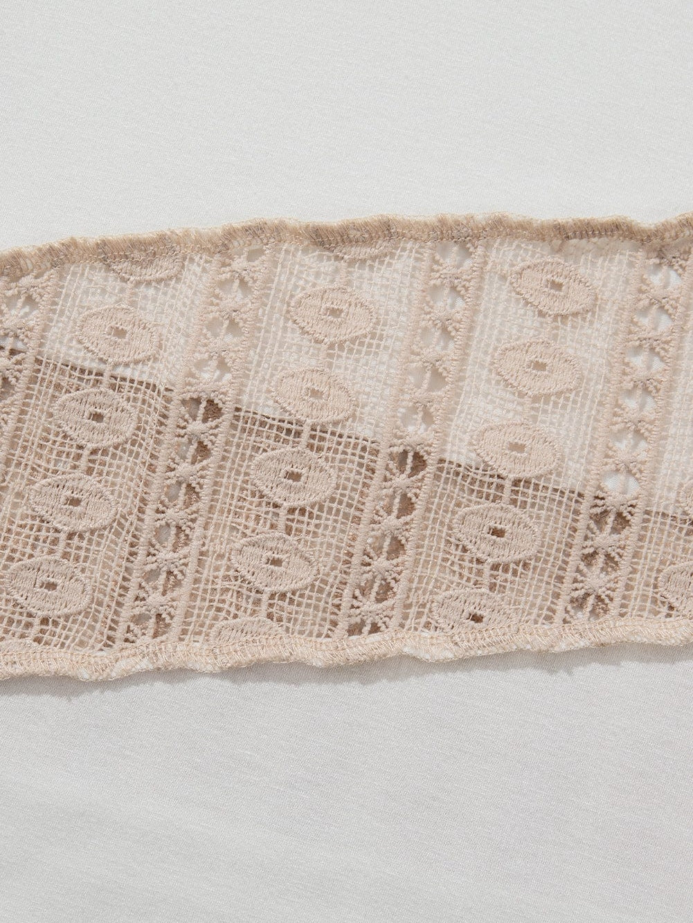 Elegant White Lace Detail Short Sleeve Henley Top