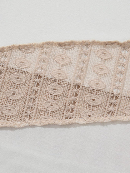 Elegant White Lace Detail Short Sleeve Henley Top