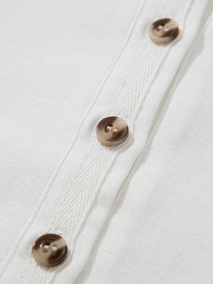 Elegant White Lace Detail Short Sleeve Henley Top