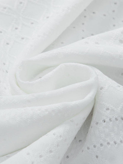 Elegant White Lace Eyelet Embroidered Tee with Short Sleeves