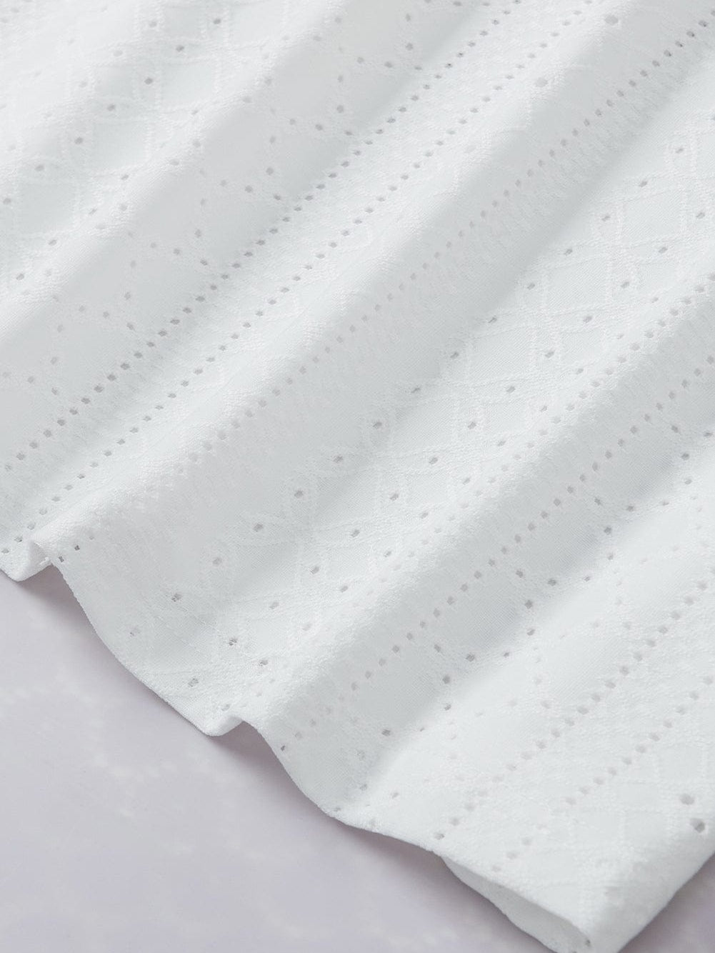 Elegant White Lace Eyelet Embroidered Tee with Short Sleeves