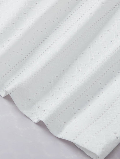 Elegant White Lace Eyelet Embroidered Tee with Short Sleeves