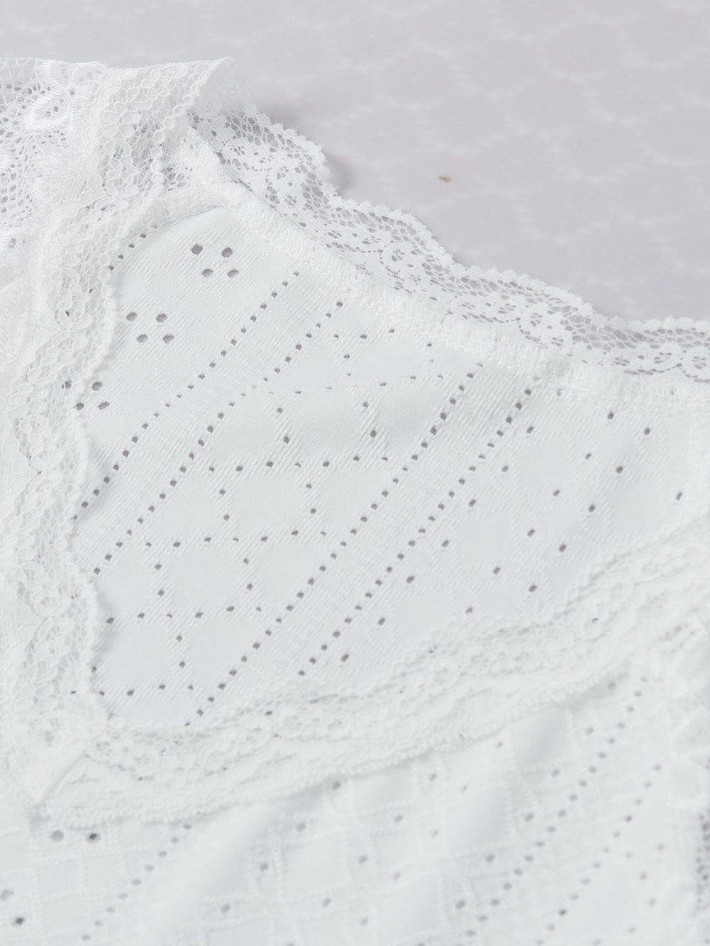 Elegant White Lace Eyelet Embroidered Tee with Short Sleeves