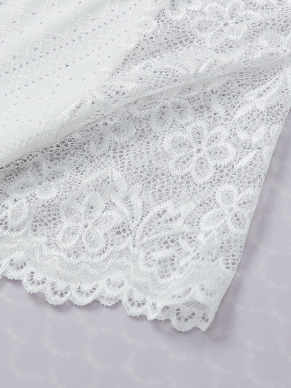 Elegant White Lace Eyelet Embroidered Tee with Short Sleeves