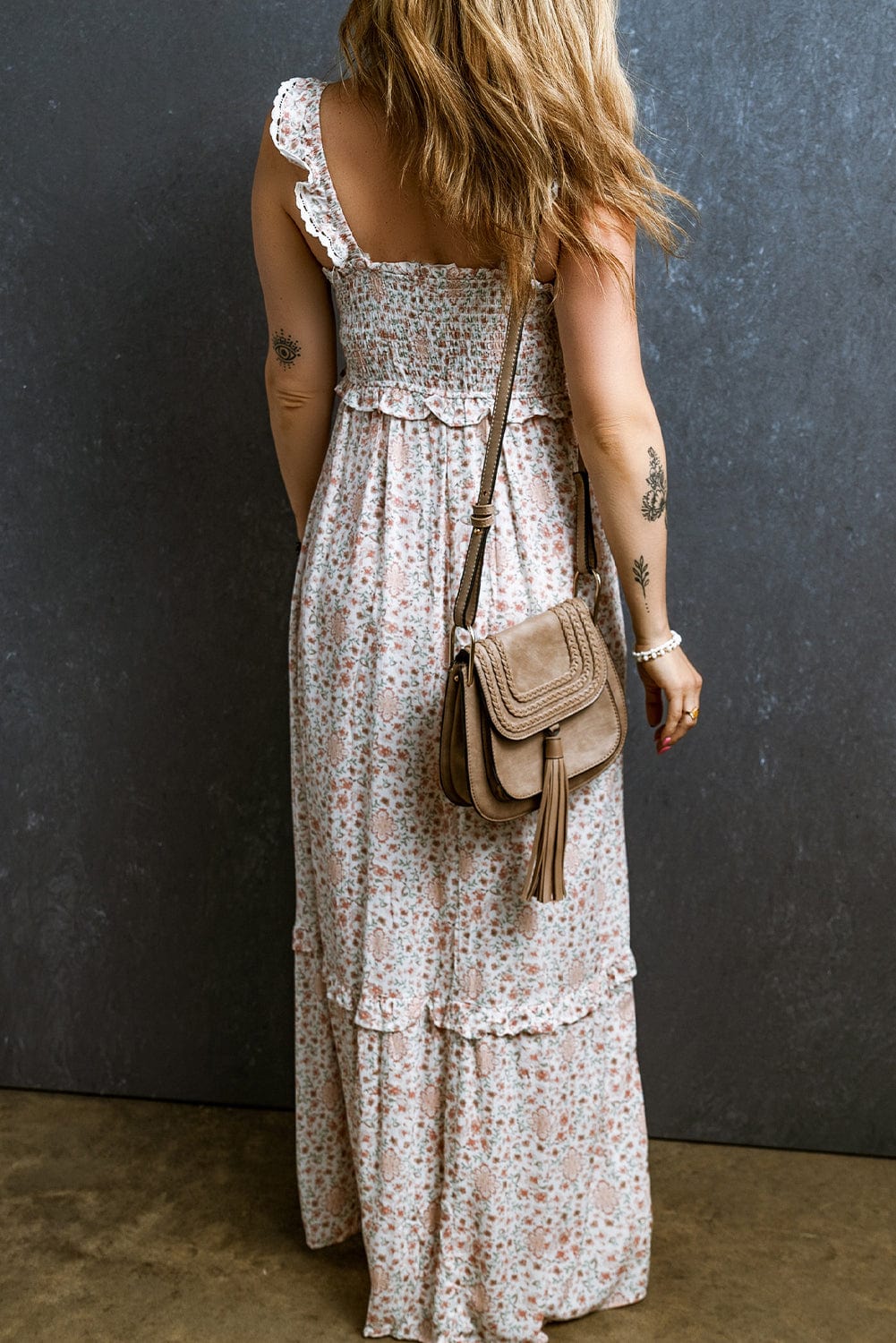 Elegant White Lace Floral Maxi Dress with Ruffled Straps