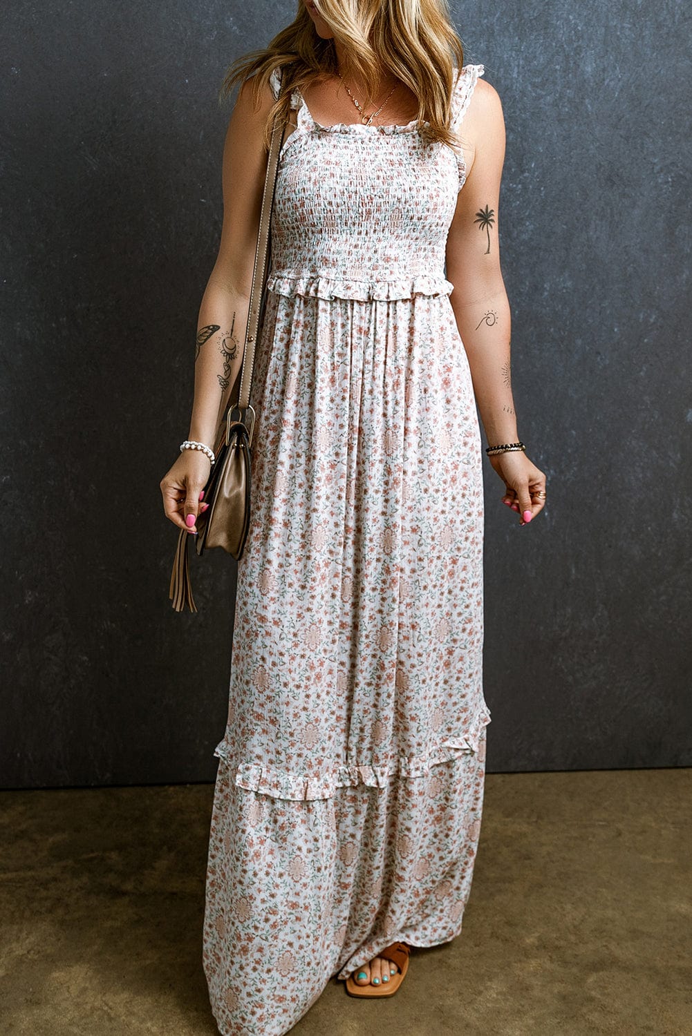 Elegant White Lace Floral Maxi Dress with Ruffled Straps