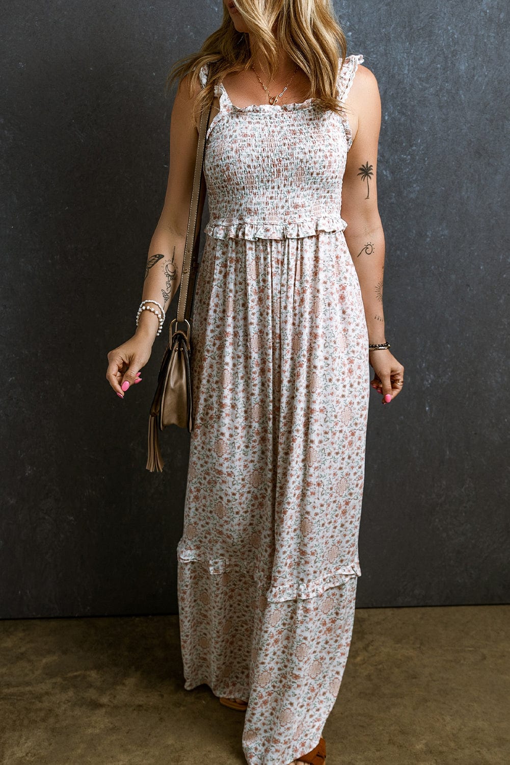 Elegant White Lace Floral Maxi Dress with Ruffled Straps