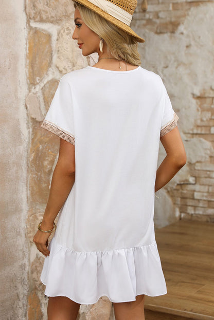 Elegant White Lace Ruffle Sleeve Mini Shift Dress