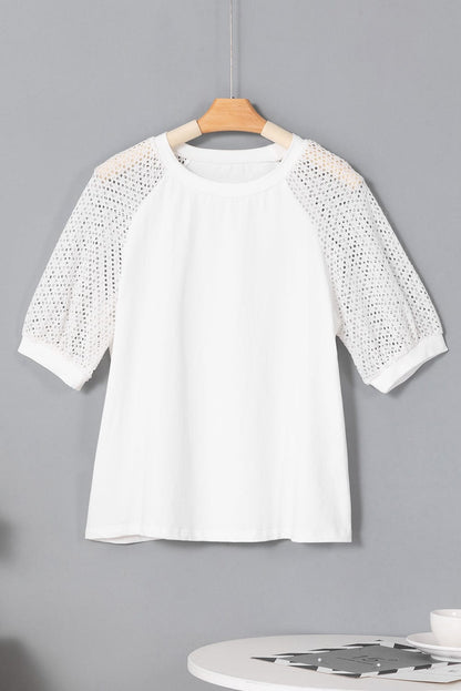 Elegant White Lace Sleeve Crochet Tee
