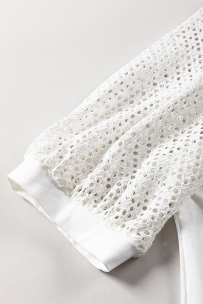 Elegant White Lace Sleeve Crochet Tee
