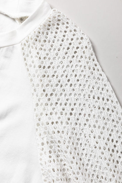 Elegant White Lace Sleeve Crochet Tee