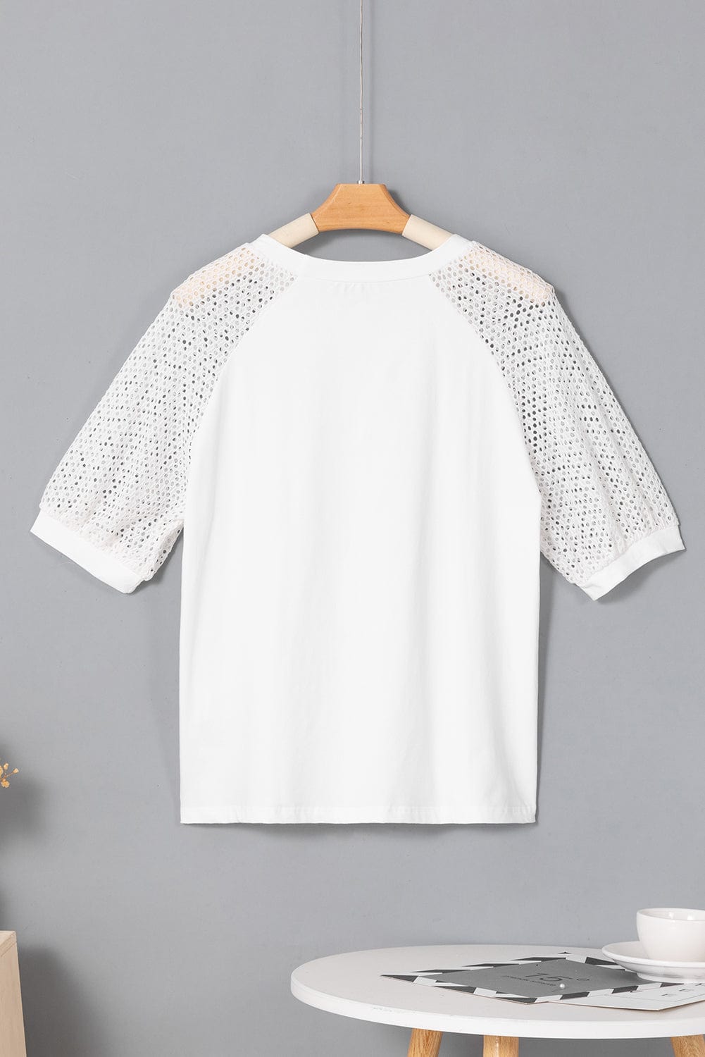 Elegant White Lace Sleeve Crochet Tee