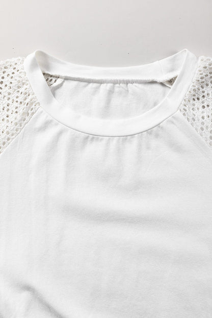 Elegant White Lace Sleeve Crochet Tee