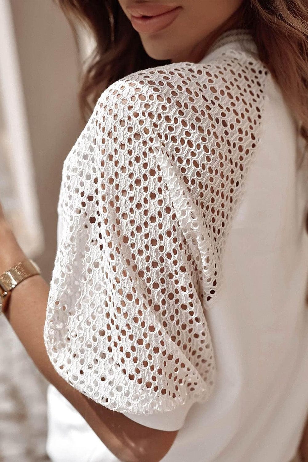 Elegant White Lace Sleeve Crochet Tee