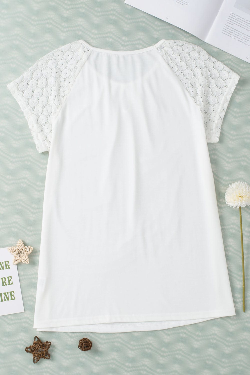 Elegant White Lace Sleeve Keyhole Detail Top