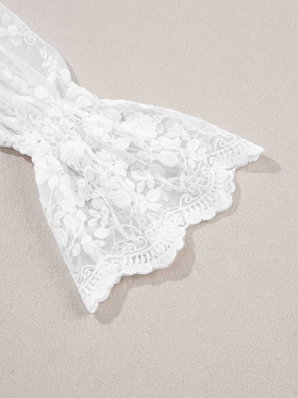 Elegant White Lace Sleeve Mock Neck Textured Blouse