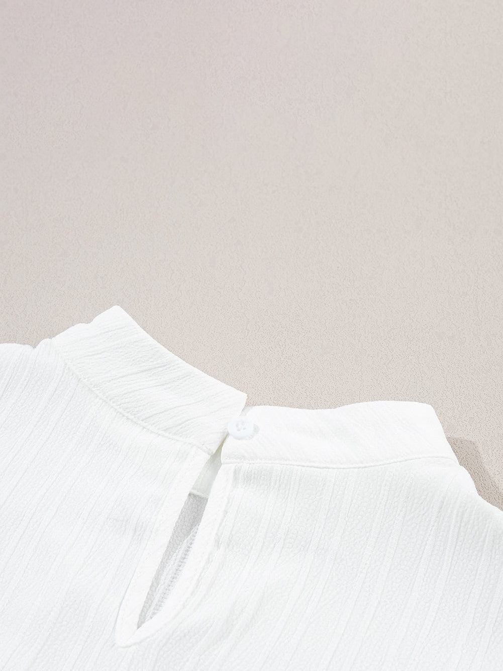 Elegant White Lace Sleeve Mock Neck Textured Blouse