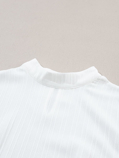 Elegant White Lace Sleeve Mock Neck Textured Blouse
