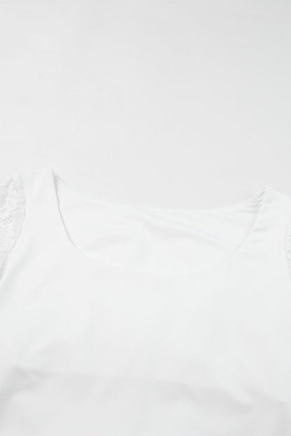 Elegant White Lace Sleeve Square Neck Bodysuit